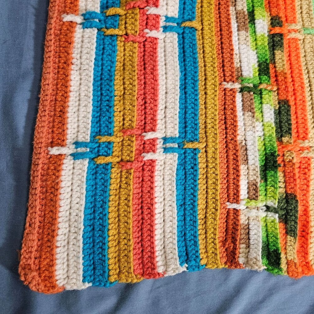 Crocheted Afghan Blanket Throw Lap Homemade Colorful Stripe Ethnic MCM 48x58" - Picture 4 of 9